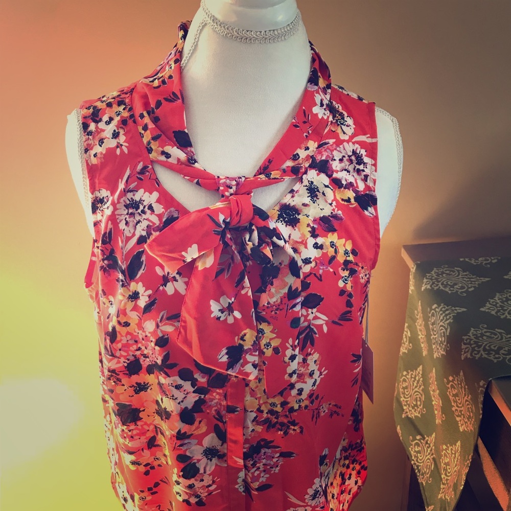 Everything Must Go-Orange Floral Sleeveless Blouse